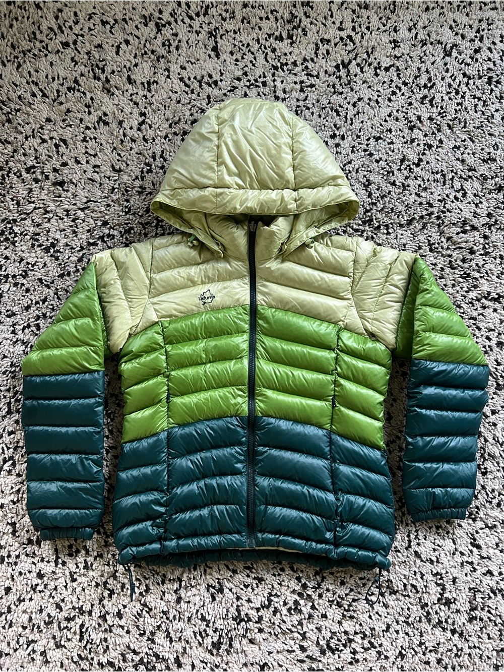 Lafuma Puffer Jacket Green Colorblock 700-Fill Goose Down Hooded Women’s 95 FR